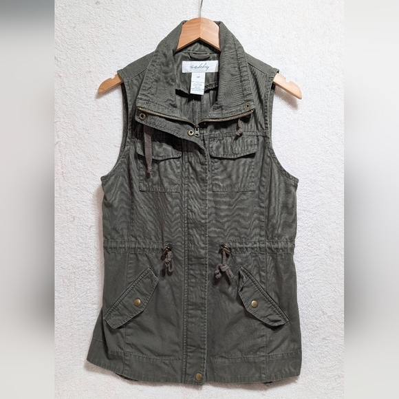 Sebby Jackets & Blazers - Sebby Women's Small Olive Green 100% Cotton Utility Cinch Vest Jacket
